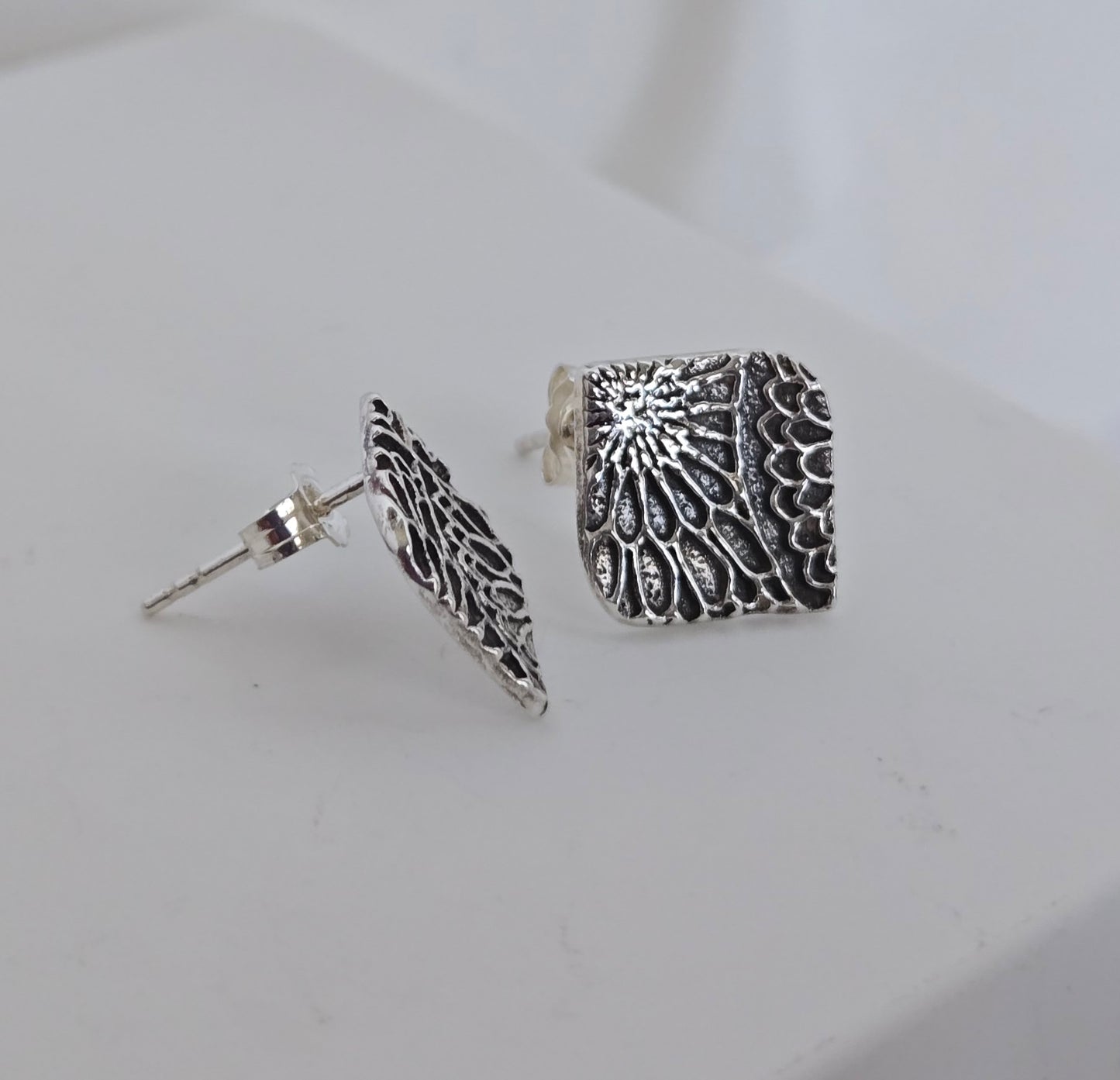 Embossed Floral Curvy Diamond Studs