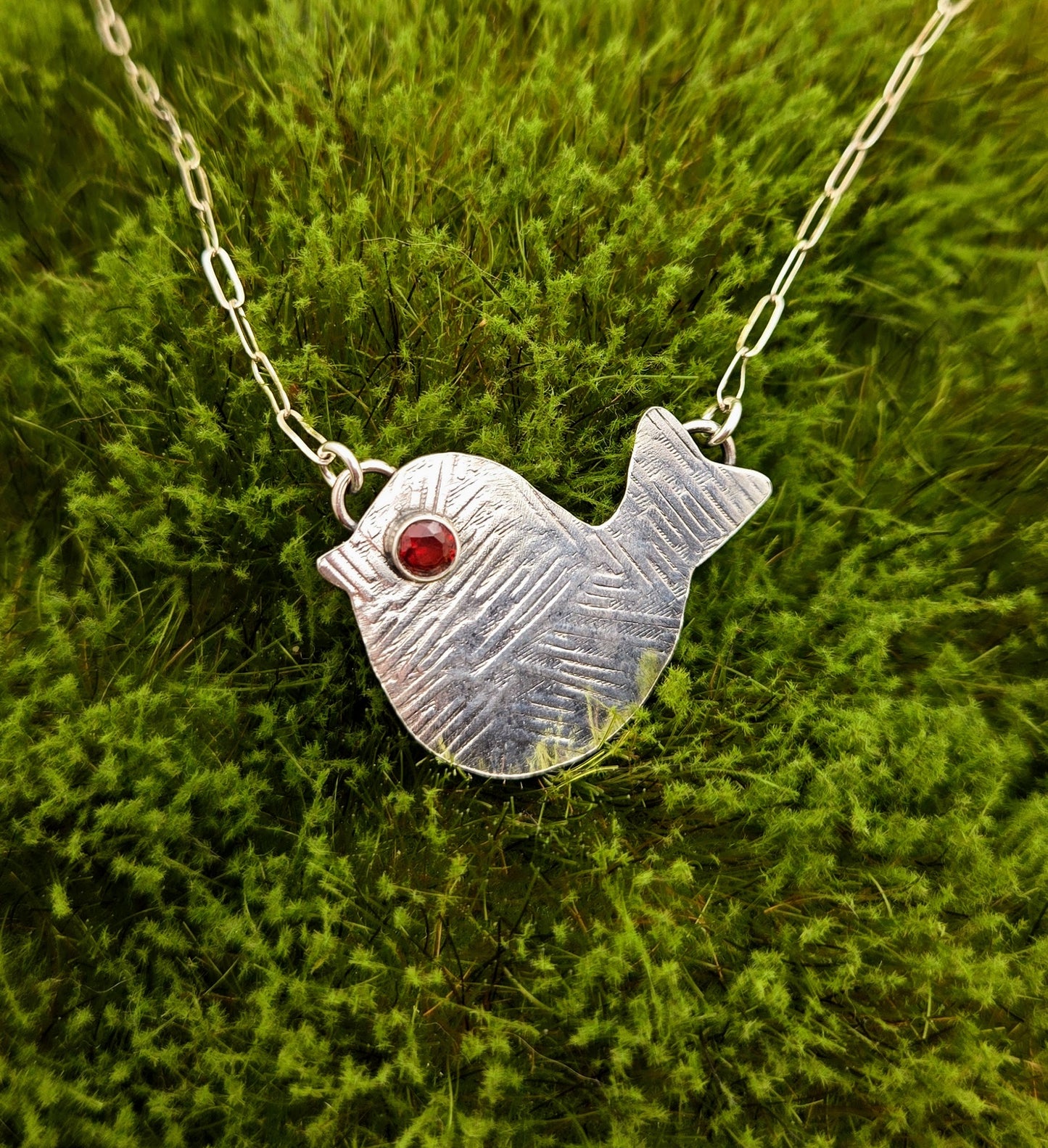 Embossed Sterling Bird Necklace