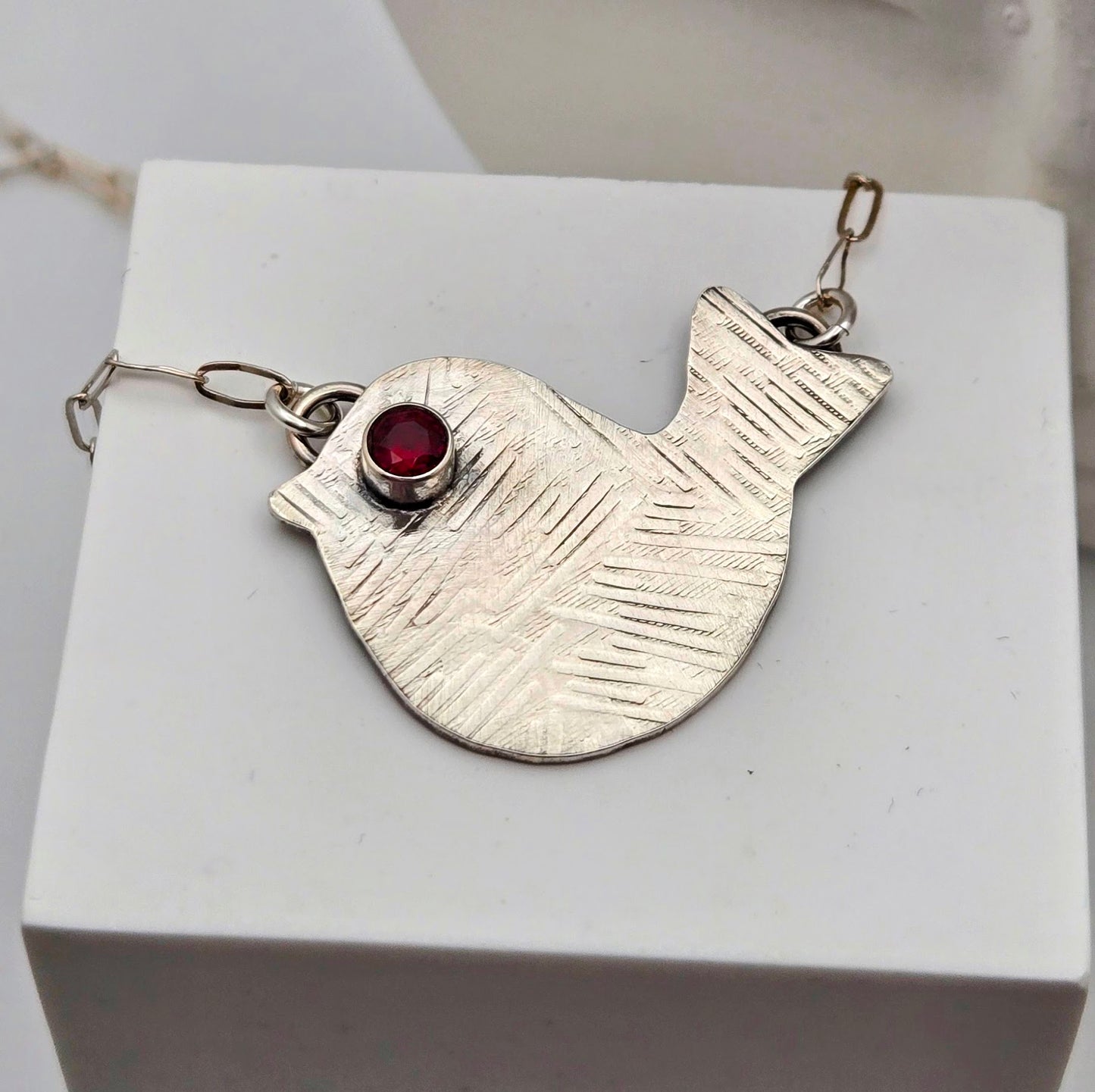 Embossed Sterling Bird Necklace