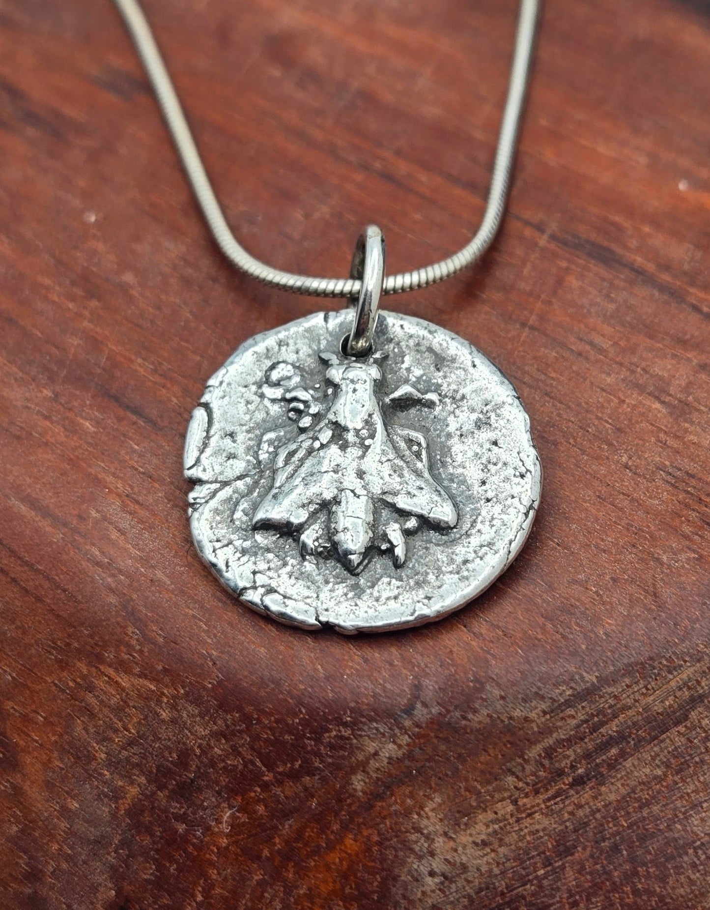 Rustic Fine Silver Bee Necklace