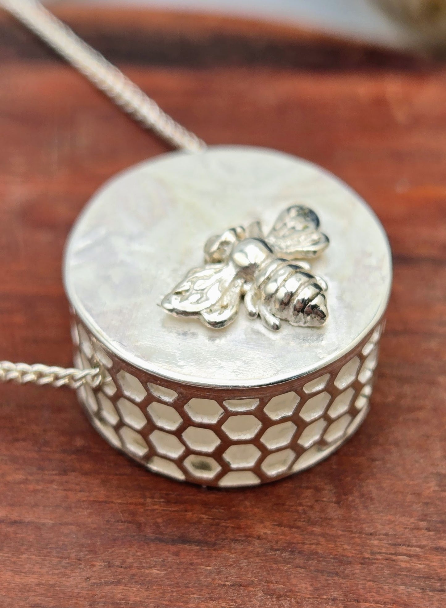 Honeycomb and Bee Hollow Form Necklace