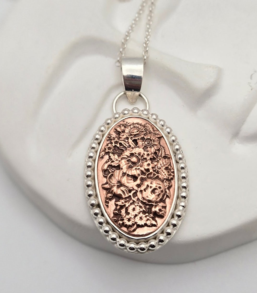 Copper Floral Cameo Necklace