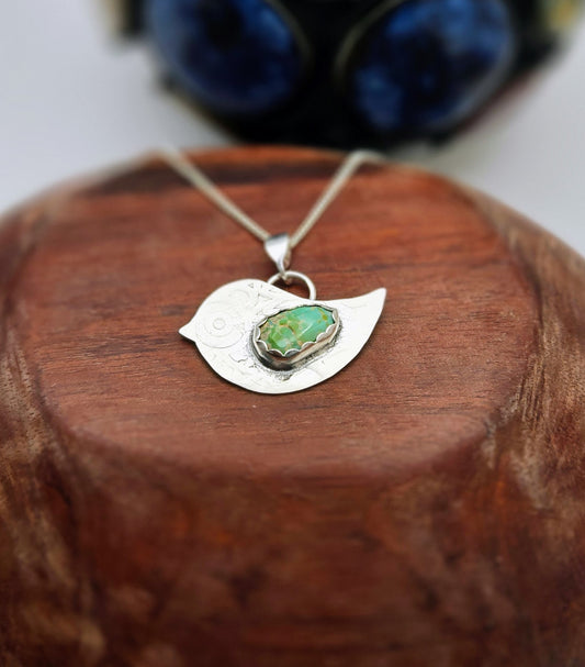 Fun and Funky Bird Pendant with Turquoise Wing
