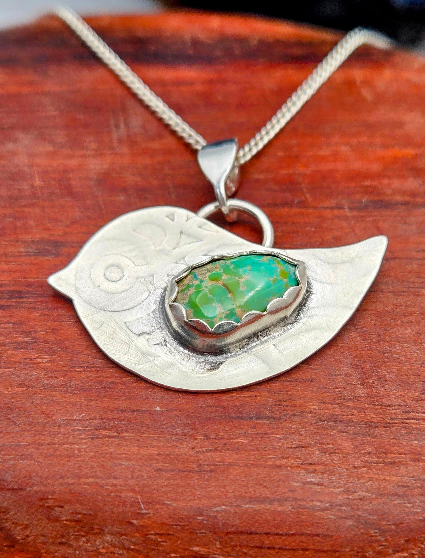 Fun and Funky Bird Pendant with Turquoise Wing