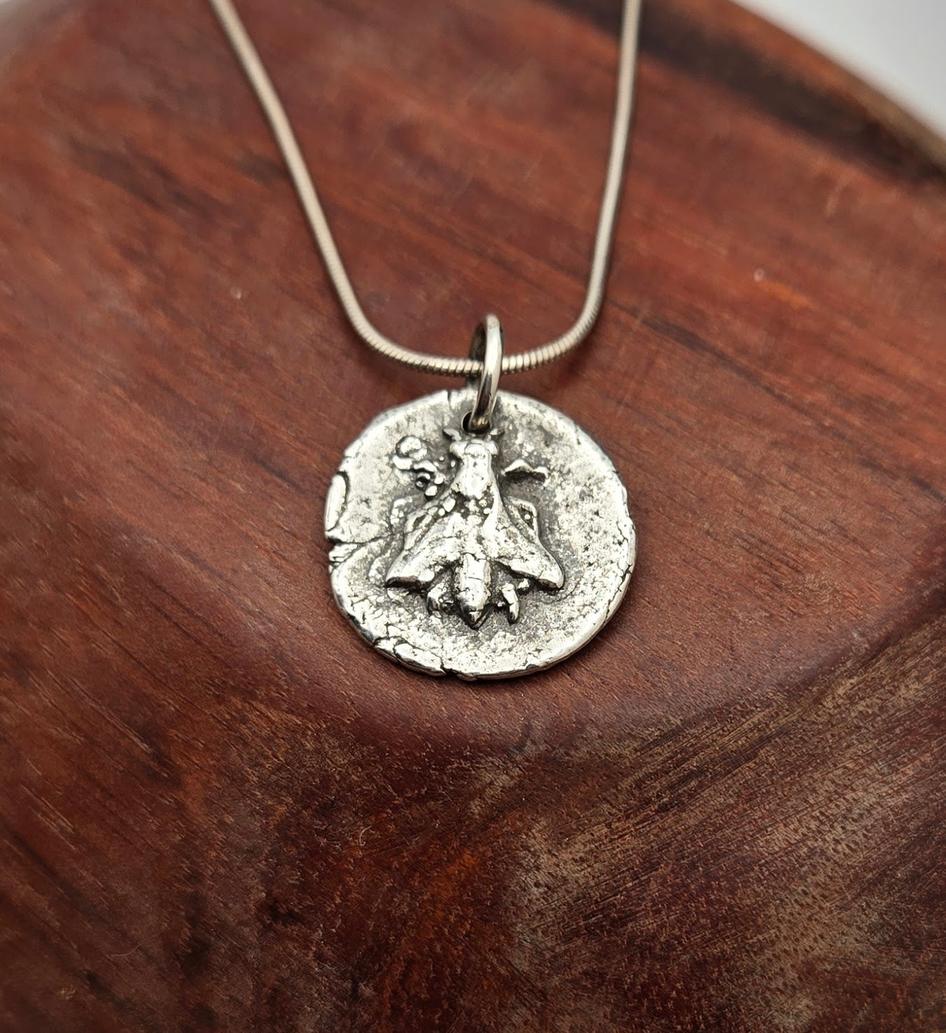 Rustic Fine Silver Bee Necklace