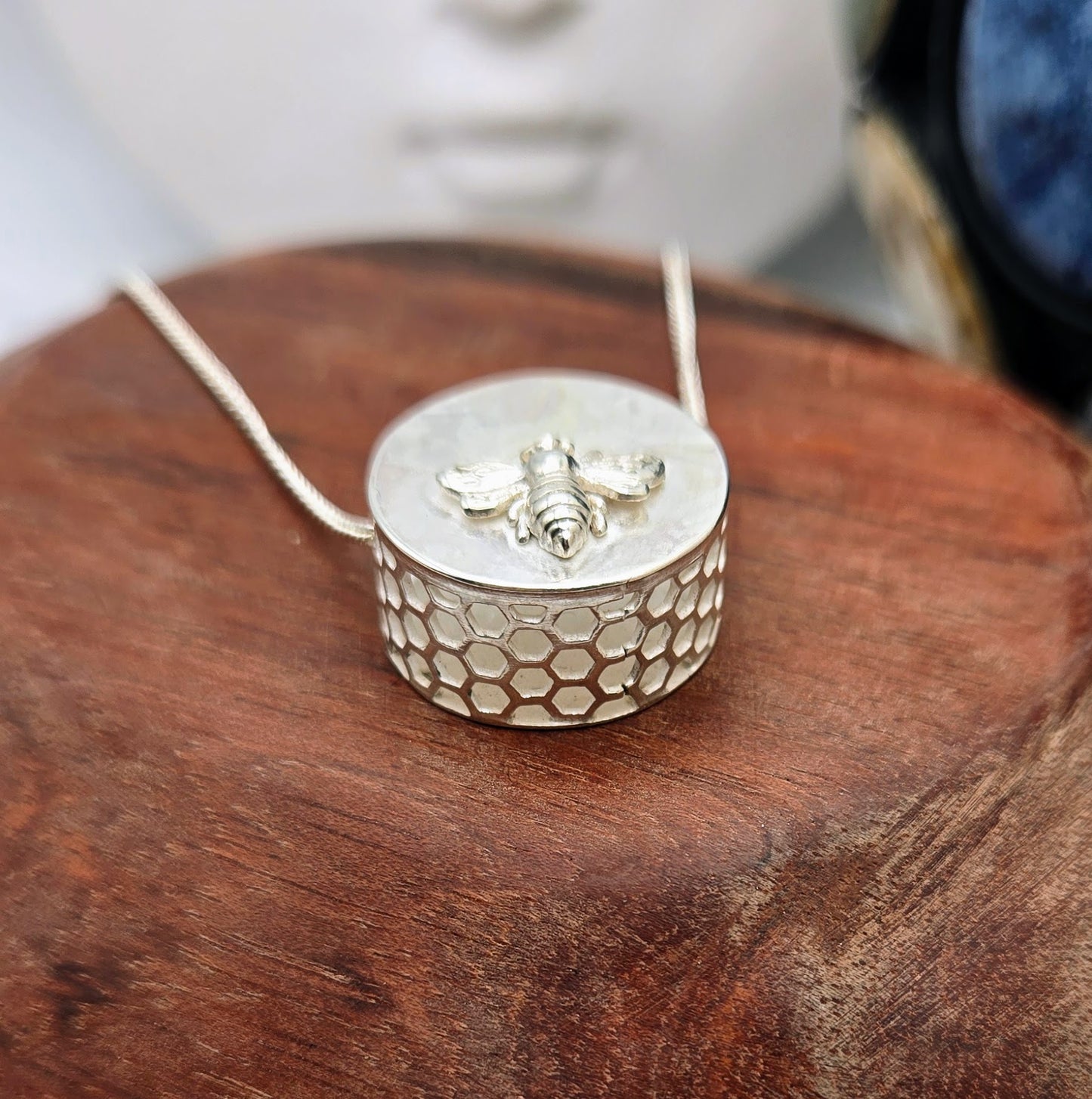Honeycomb and Bee Hollow Form Necklace