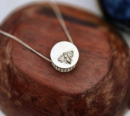 Honeycomb and Bee Hollow Form Necklace