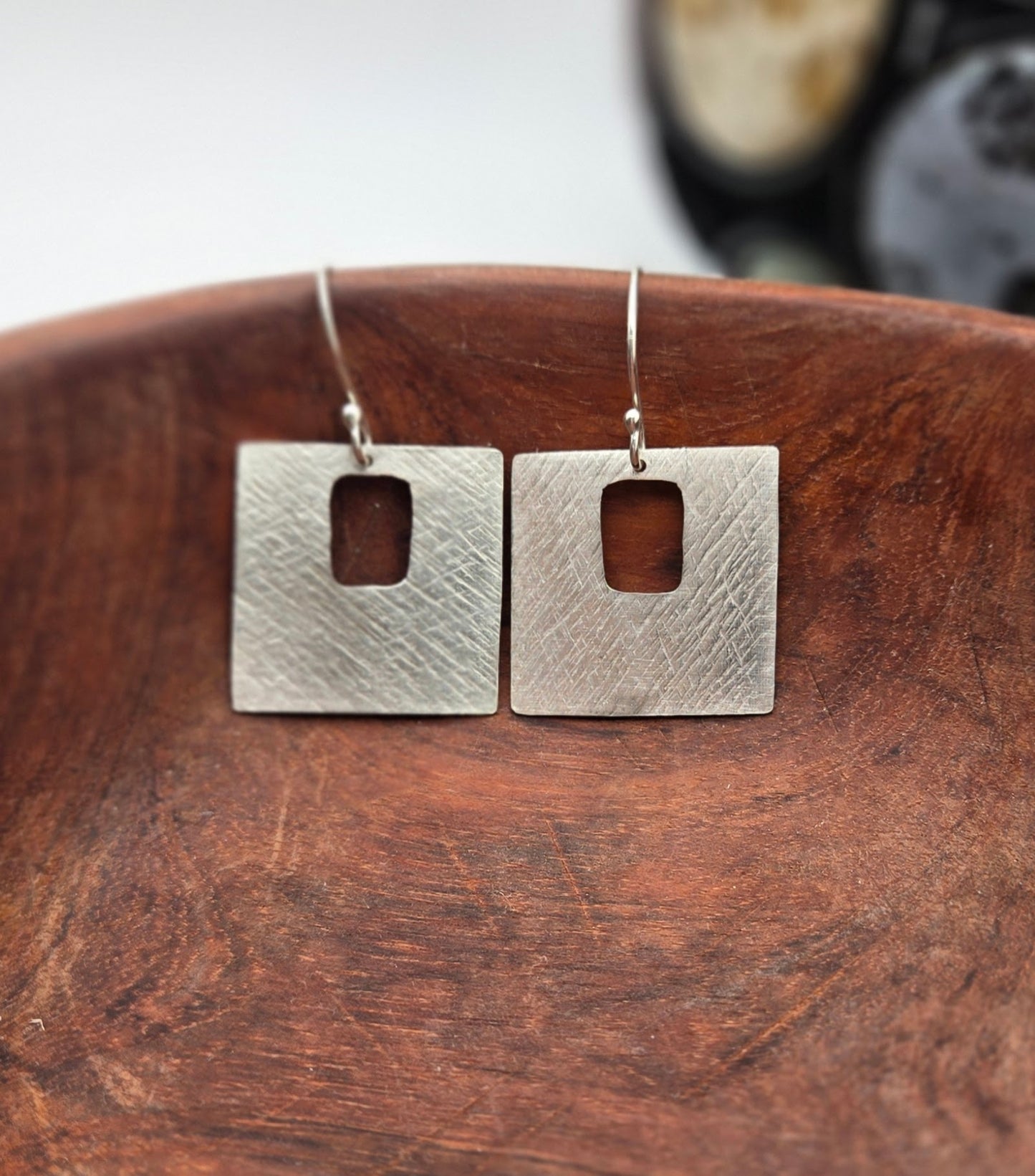 Embossed Sterling Silver Square Earrings