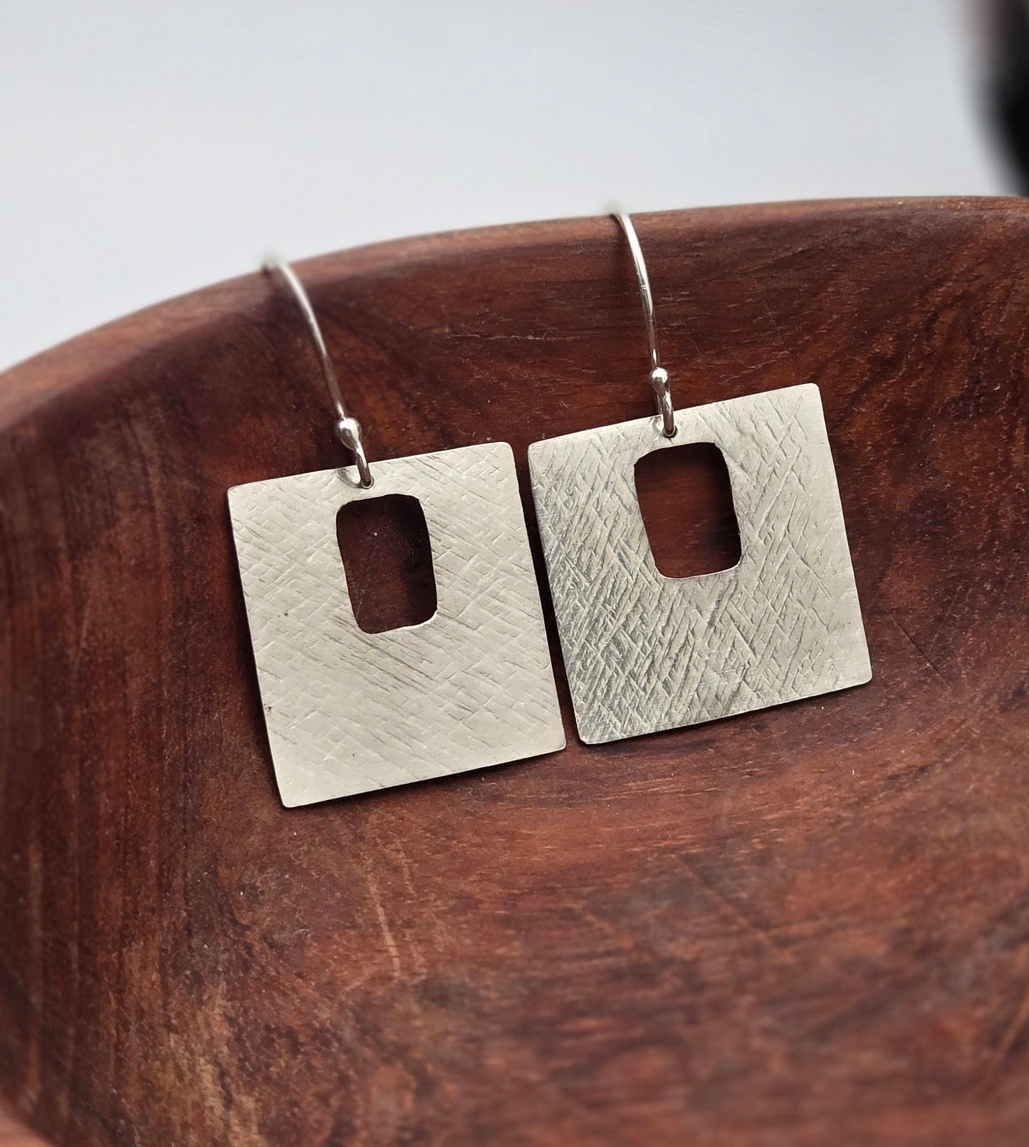 Embossed Sterling Silver Square Earrings