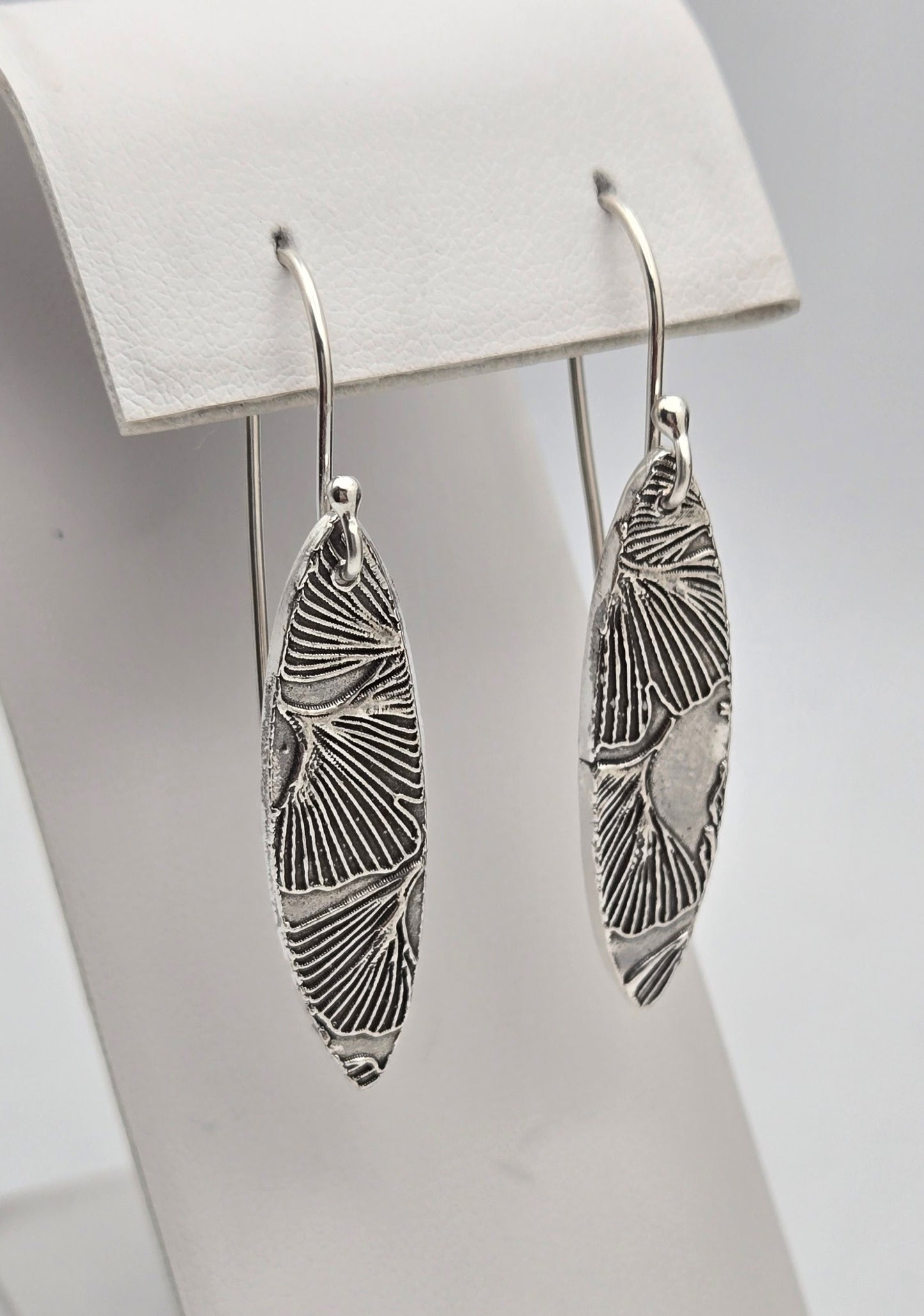Gingko Embossed Fine Silver Earrings
