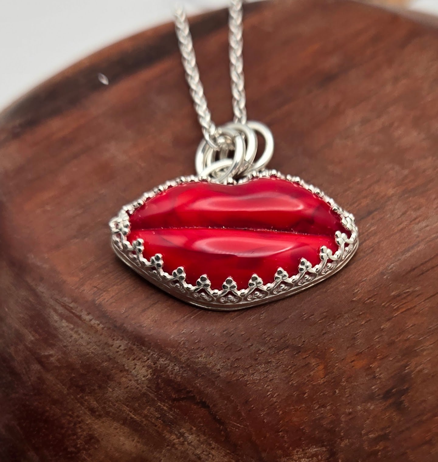 Lamp work Glass Red Lips Pendant