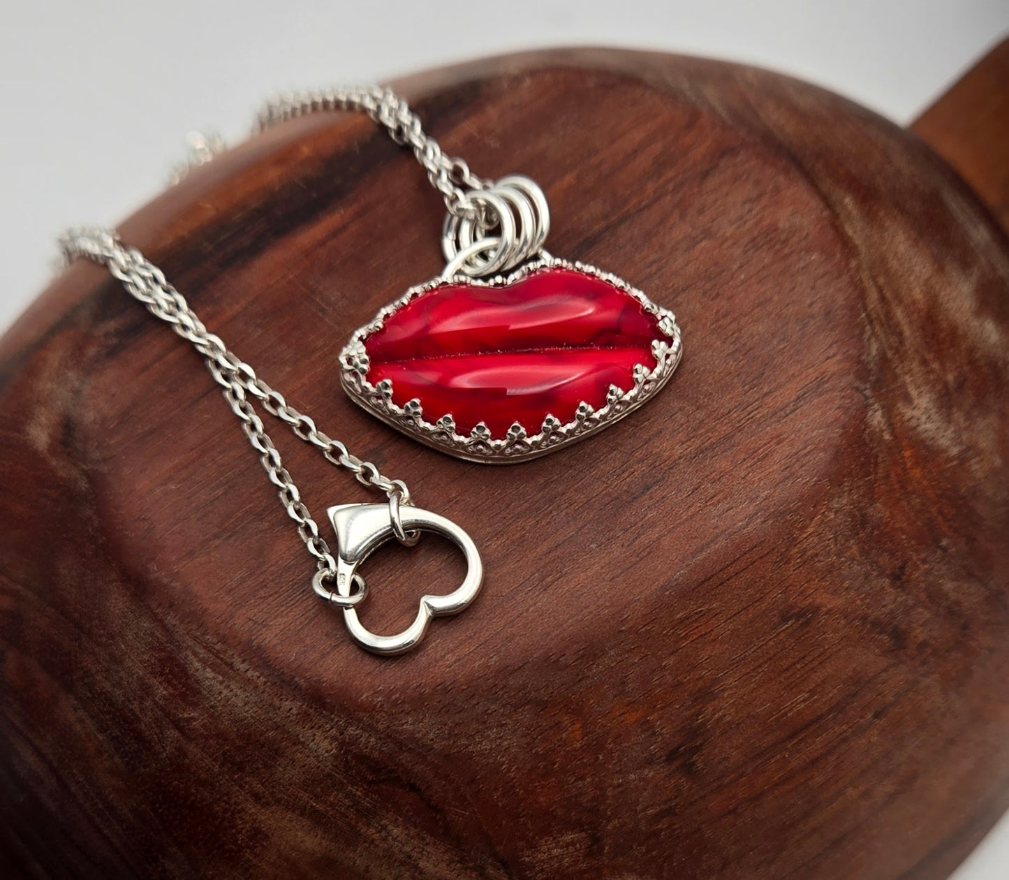 Lamp work Glass Red Lips Pendant
