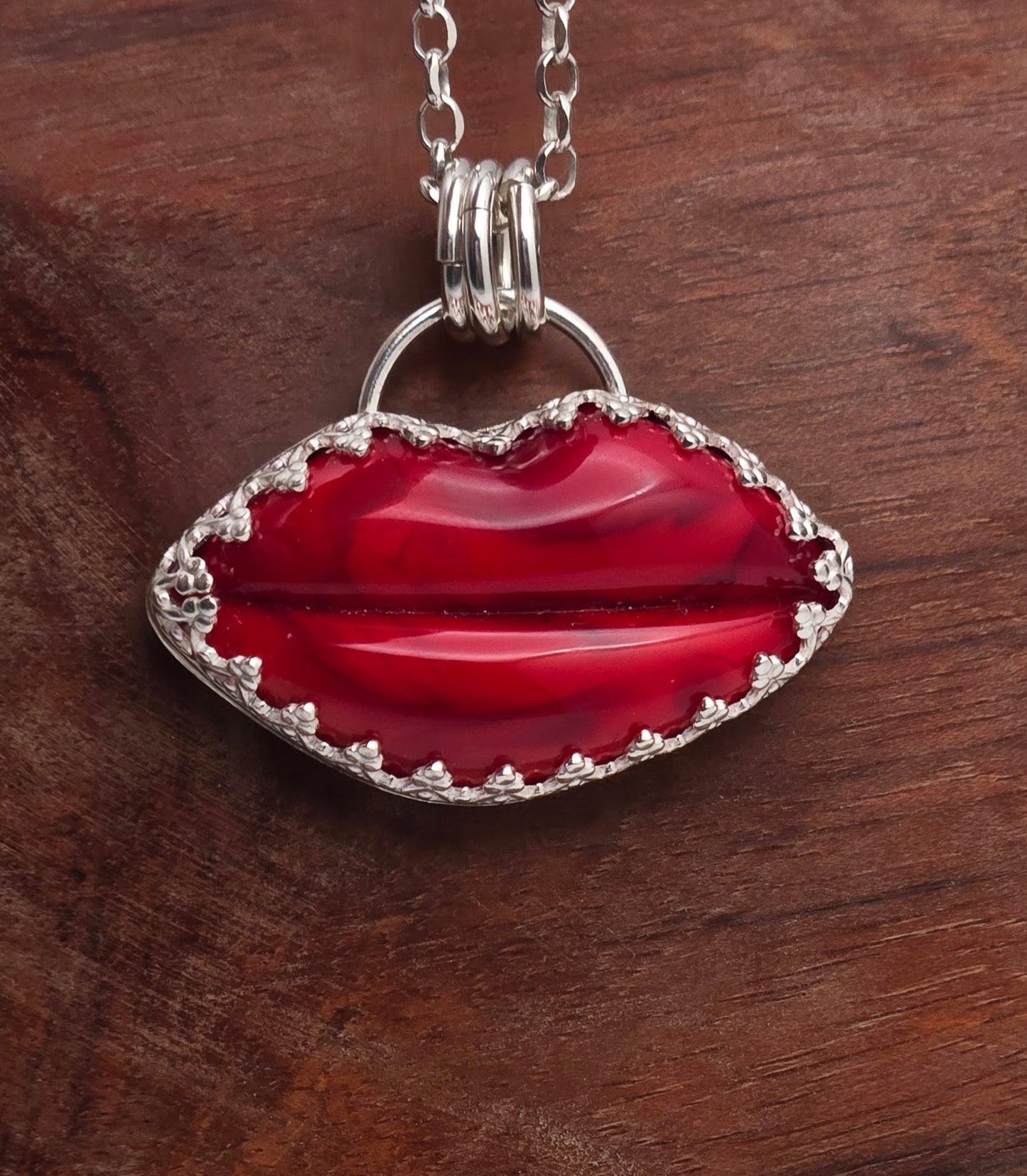Lamp work Glass Red Lips Pendant