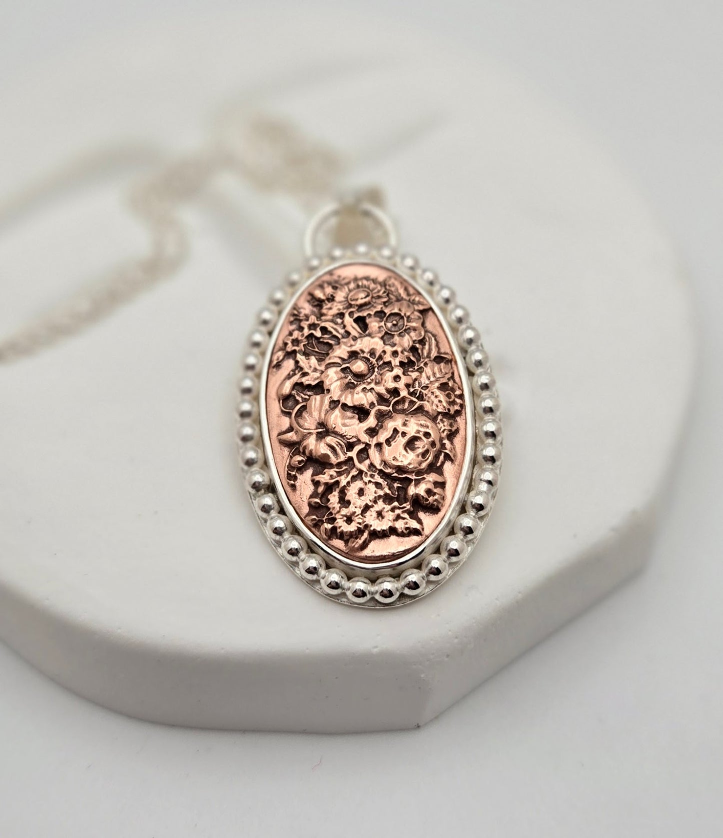 Copper Floral Cameo Necklace