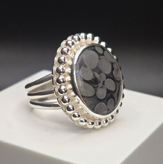 Black Fossil Coral Ring